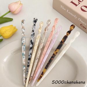 かんざし 簪 レディース 女性 ヘアアクセサリー ファッション雑貨 ストレート 直線 ツイスト ねじり マーブル模様 大理石風 ホワイト ピンク グレ