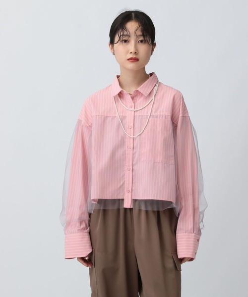 LEPSIM ブラウス シャツ チュールレイヤーストライプシャツ 582492 レディース - 画像 (4)