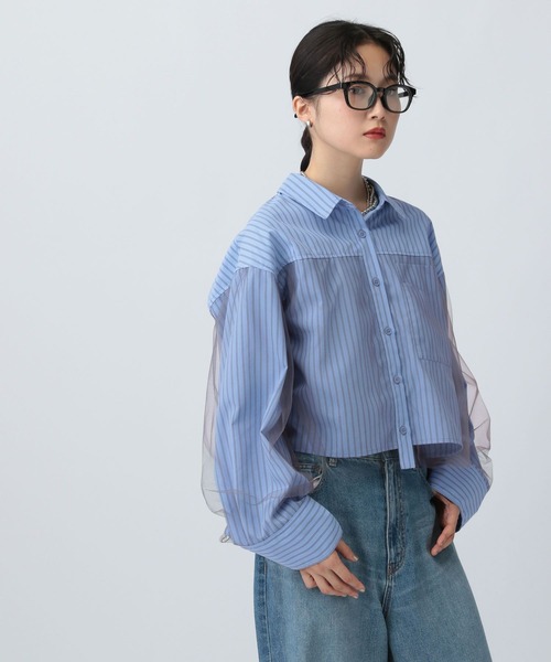 LEPSIM ブラウス シャツ チュールレイヤーストライプシャツ 582492 レディース