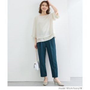 Honeys トップス ブラウス オフィス きれいめ レイヤード風ブラウス レイヤード風 7分袖 フレア袖 無地 ツイル レディース ハニーズ 7分レイヤード風ブラウス