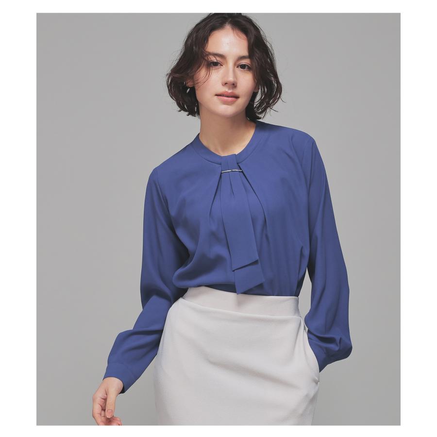 Honeys トップス ブラウス 長袖 ボウタイブラウス ボウタイ チュニック丈 無地 再生ポリエ ハニーズ チュニック丈ボウタイ - 画像 (2)