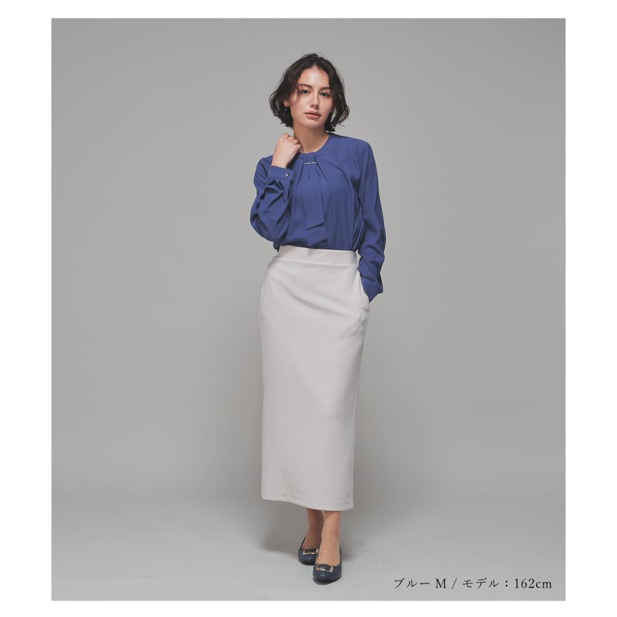 Honeys トップス ブラウス 長袖 ボウタイブラウス ボウタイ チュニック丈 無地 再生ポリエ ハニーズ チュニック丈ボウタイ - 画像 (3)