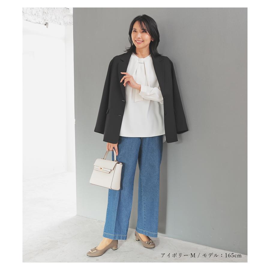 Honeys トップス ブラウス 長袖 ボウタイブラウス ボウタイ チュニック丈 無地 再生ポリエ ハニーズ チュニック丈ボウタイ - 画像 (5)