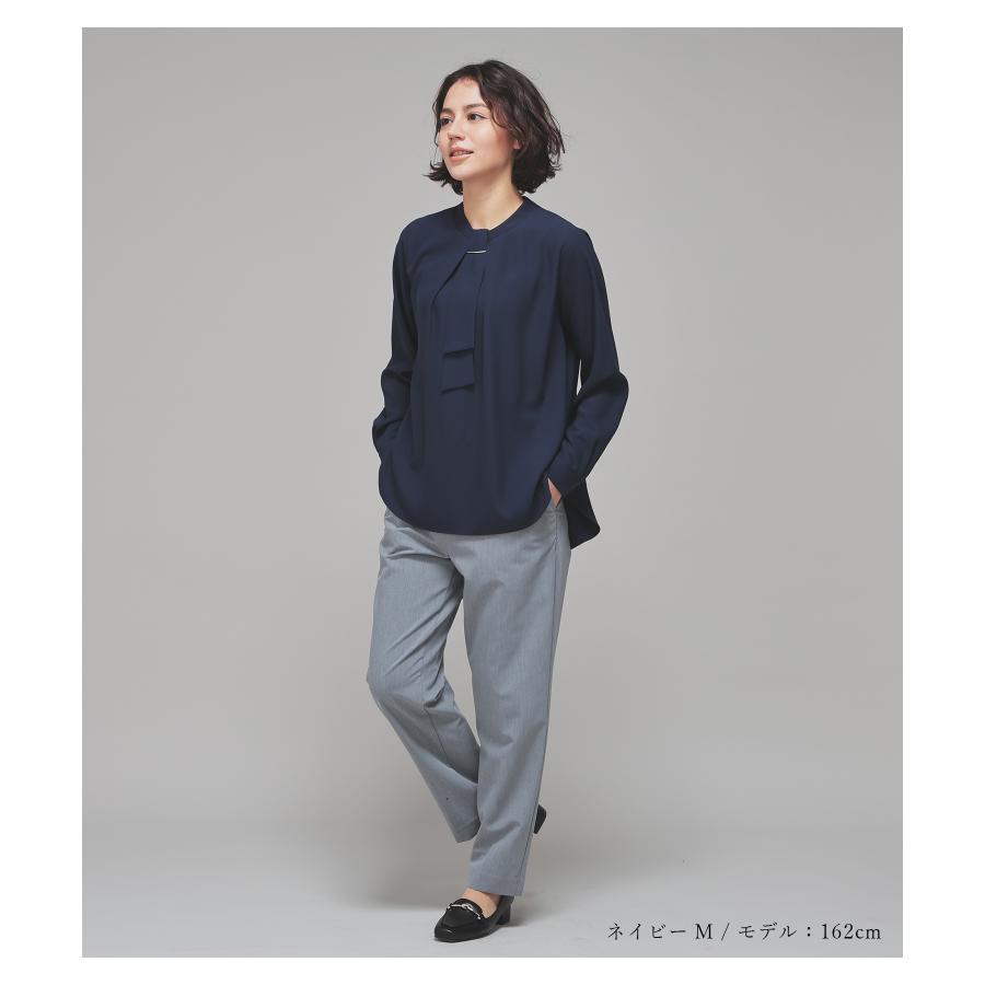 Honeys トップス ブラウス 長袖 ボウタイブラウス ボウタイ チュニック丈 無地 再生ポリエ ハニーズ チュニック丈ボウタイ - 画像 (6)