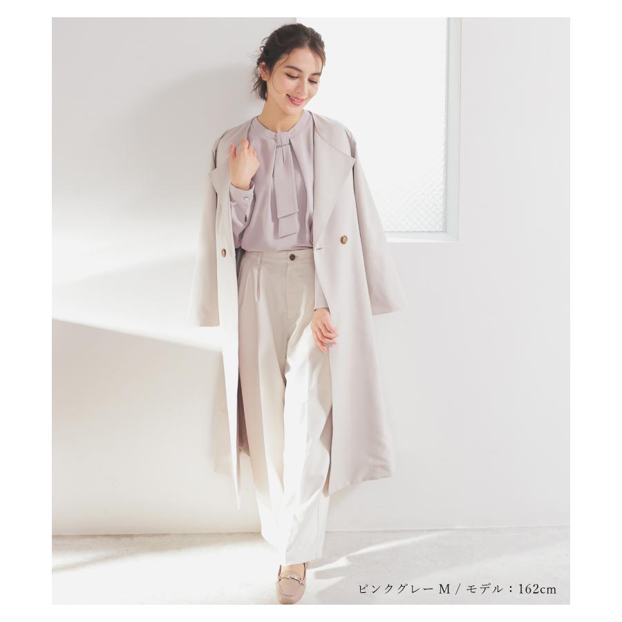 Honeys トップス ブラウス 長袖 ボウタイブラウス ボウタイ チュニック丈 無地 再生ポリエ ハニーズ チュニック丈ボウタイ - 画像 (8)