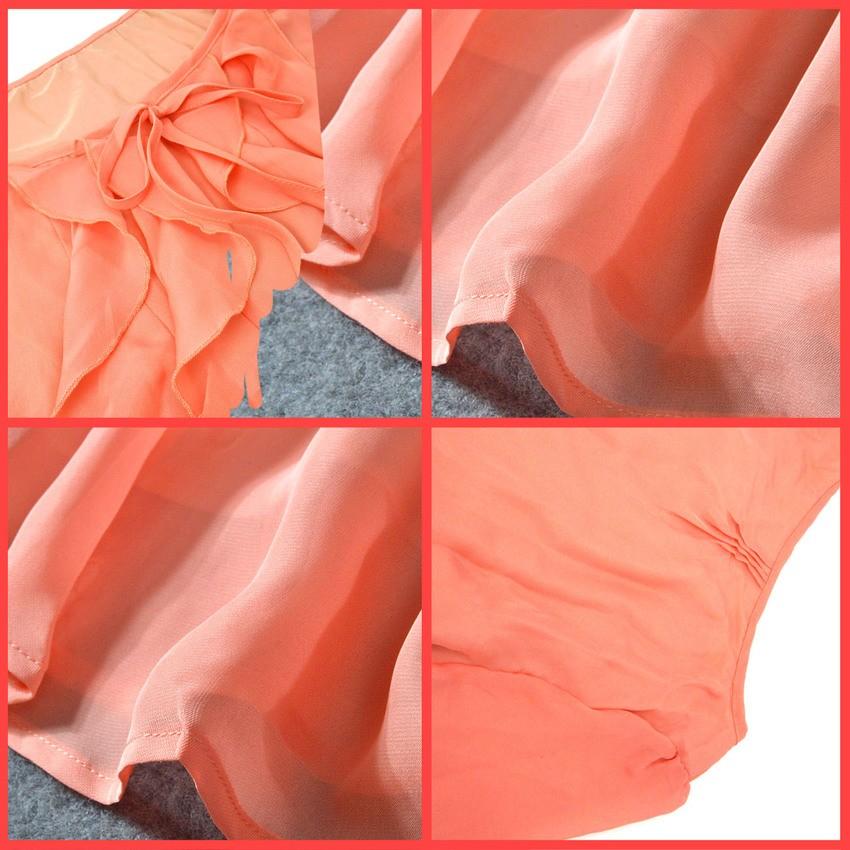 訳あり 在庫処分 ブラウス シフォン フリル リボン レディース 裏地あり 七分袖 夏 涼しい サーモンピンク かわいい 小さめ Sサイズ Mサイズ - 画像 (2)