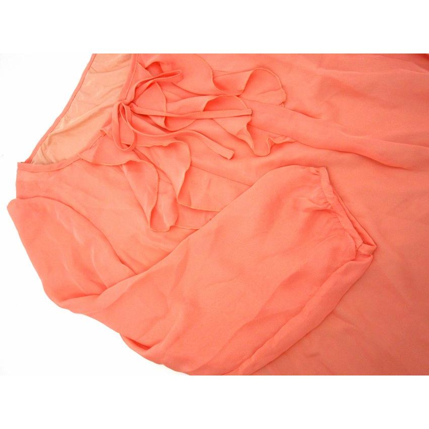 訳あり 在庫処分 ブラウス シフォン フリル リボン レディース 裏地あり 七分袖 夏 涼しい サーモンピンク かわいい 小さめ Sサイズ Mサイズ - 画像 (3)