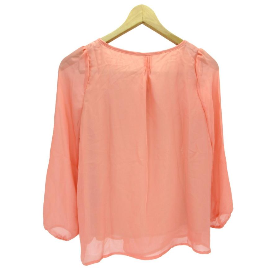 訳あり 在庫処分 ブラウス シフォン フリル リボン レディース 裏地あり 七分袖 夏 涼しい サーモンピンク かわいい 小さめ Sサイズ Mサイズ - 画像 (4)