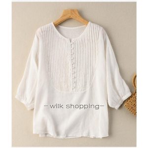 シャツ ブラウス レディース 麻 長袖シャツ お洒落 リネンシャツ 長袖 トップス ゆったり 体型カバー 夏 秋 新作 薄手 ボタン付き プルオーバー